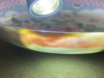 A Chinese famille rose eggshell 'peony and fingered citron' plate, Yongzheng